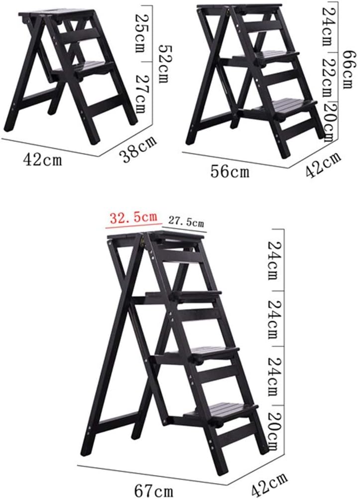 Step Stool 2-Step Ladder 3-Step Ladder 4-Step Ladder, Wood Stepladder for Indoor Folding Stepladders Multi-Function Flower Stand Step Ladder/B/56X42X66Cm