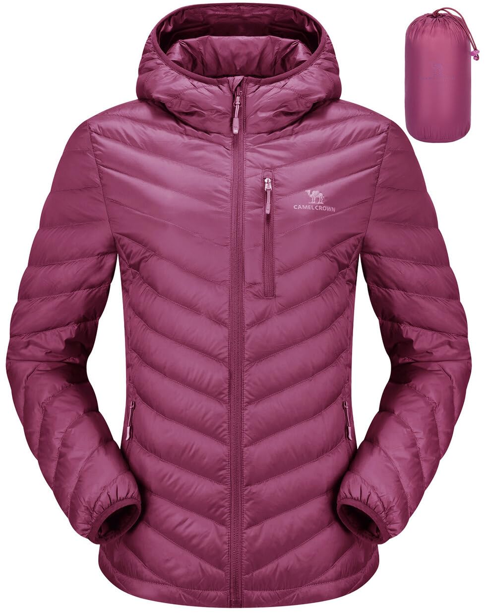 CAMEL CROWN Women's Down Jackets Lightweight Puffer Jackets Packable Quilted Winter Coat Hooded Outerwear With Chest Pocket