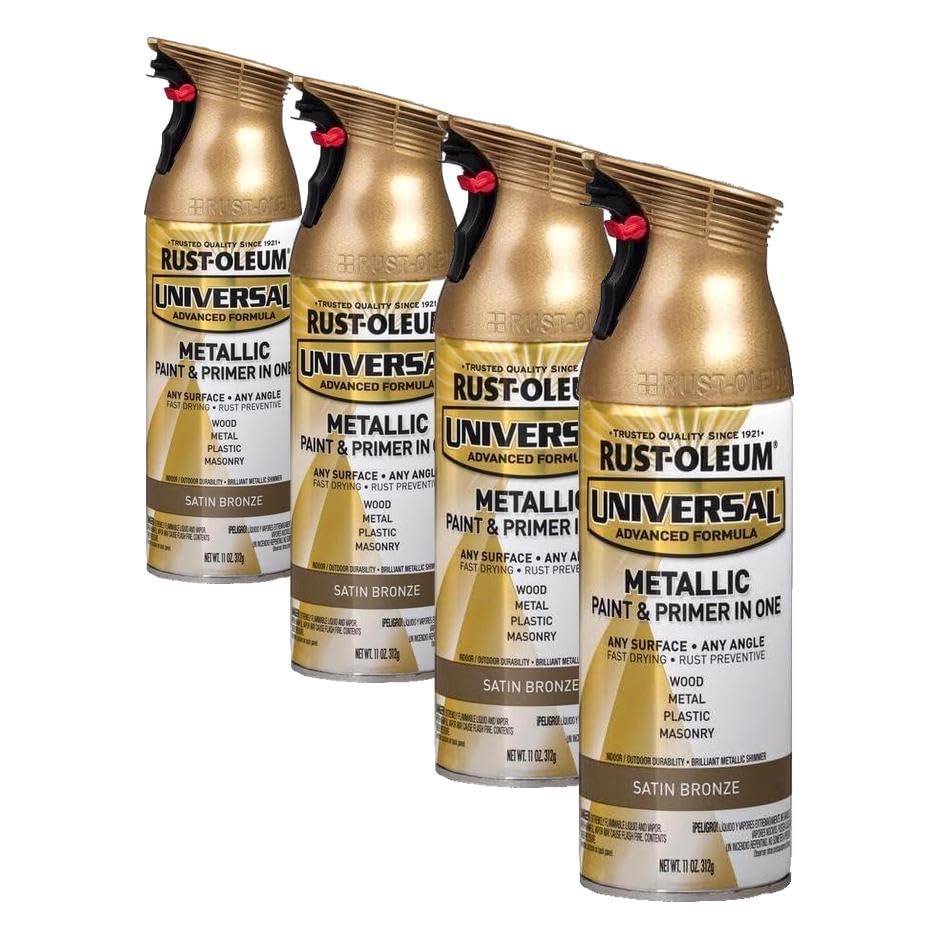 Image of Rust-Oleum 314560 Universal All Surface Metallic Spray Paint, 11 oz, Satin Bronze (Pack of 4)