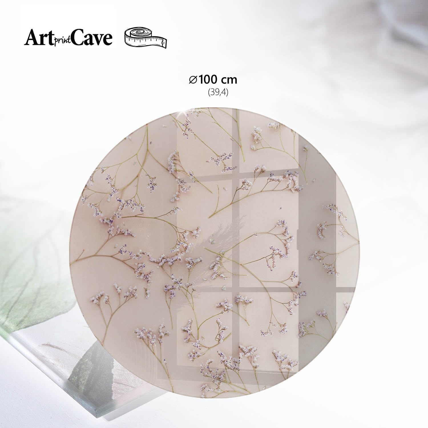 Placa de Cristal 100 cm | Redondo | Espesor 4 mm | Bordes Pulidos | estampado floral | para la Cocina y Salón | Vetro Temperato | Pies Antideslizantes | con Impresión Decorativa