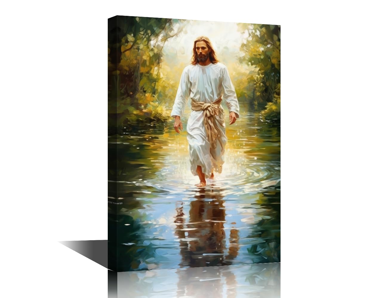TISHIRON 1 Piece Christian Canvas Wall Art Jesus Christ Wall Painting Artwork Pictures Jesus Walks on Water Home Decorations for Living Room and Bedroom Framed Ready to Hang (16''Wx 24''H) โ image 1