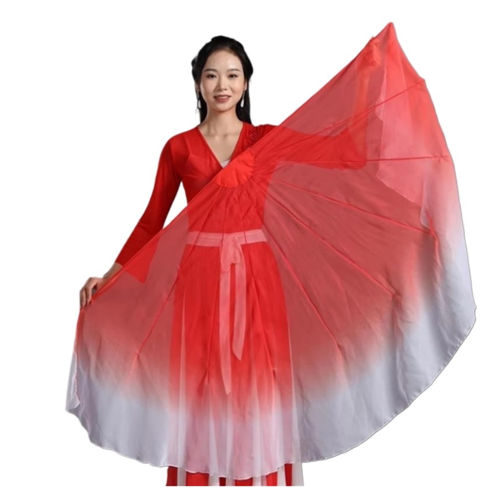 GHHZML Chiffon Fan Veil 2pcs Fishbone Fan Veil Opening Stage Props Chiffon Performance Gradient for Dance(Color 12)