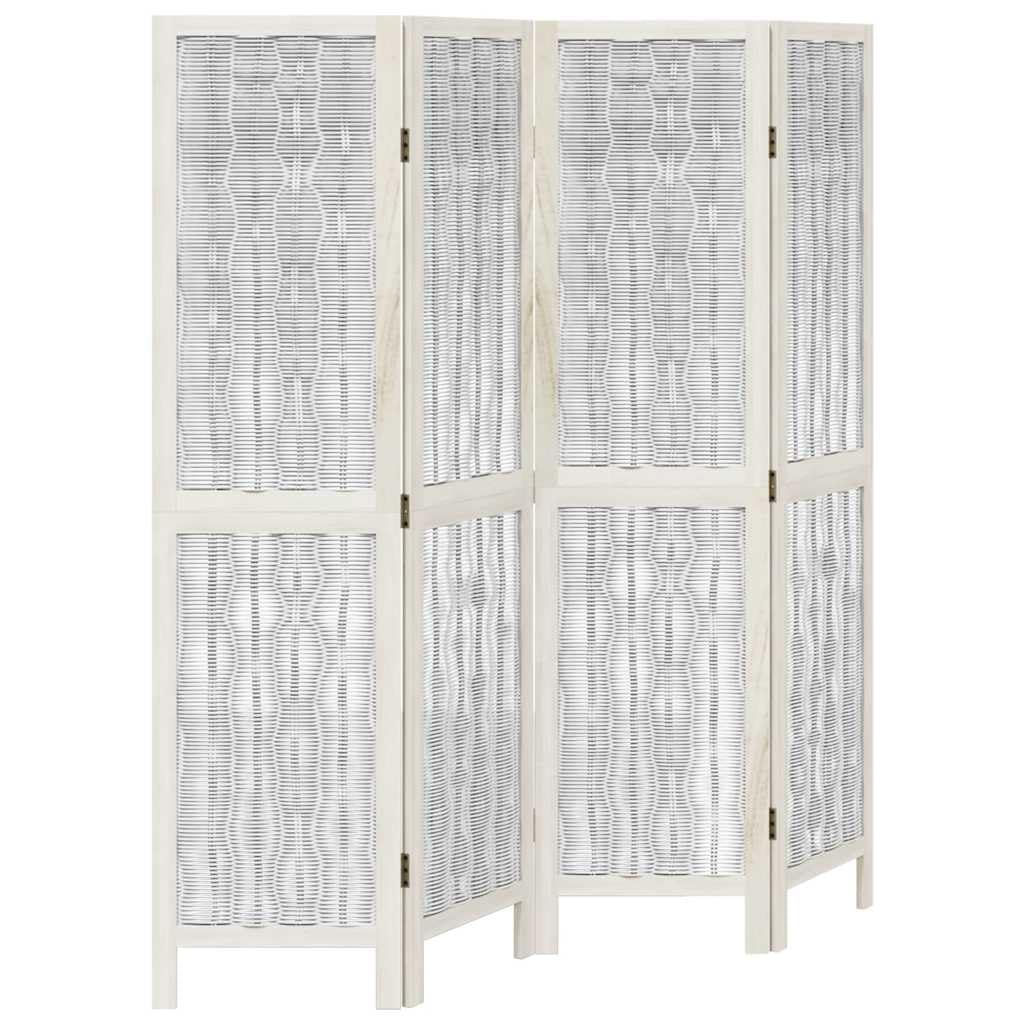 Cloison de séparation 4 panneaux pliable blanc 145x160cm en bois de paulownia et saule