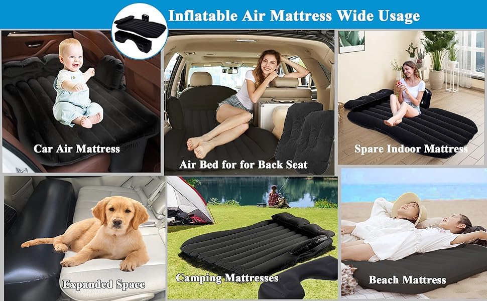 Image of Car Bed Sofa With Air Pump, 2 Air Pillows & Repair Kit |Quick Inflatable| Car Back Seat Bed for Baby, Kids, Travel, Camping, Pool Beach Universal Fit Car Bed Mattress Sleeping & Enjoyment (Grey)