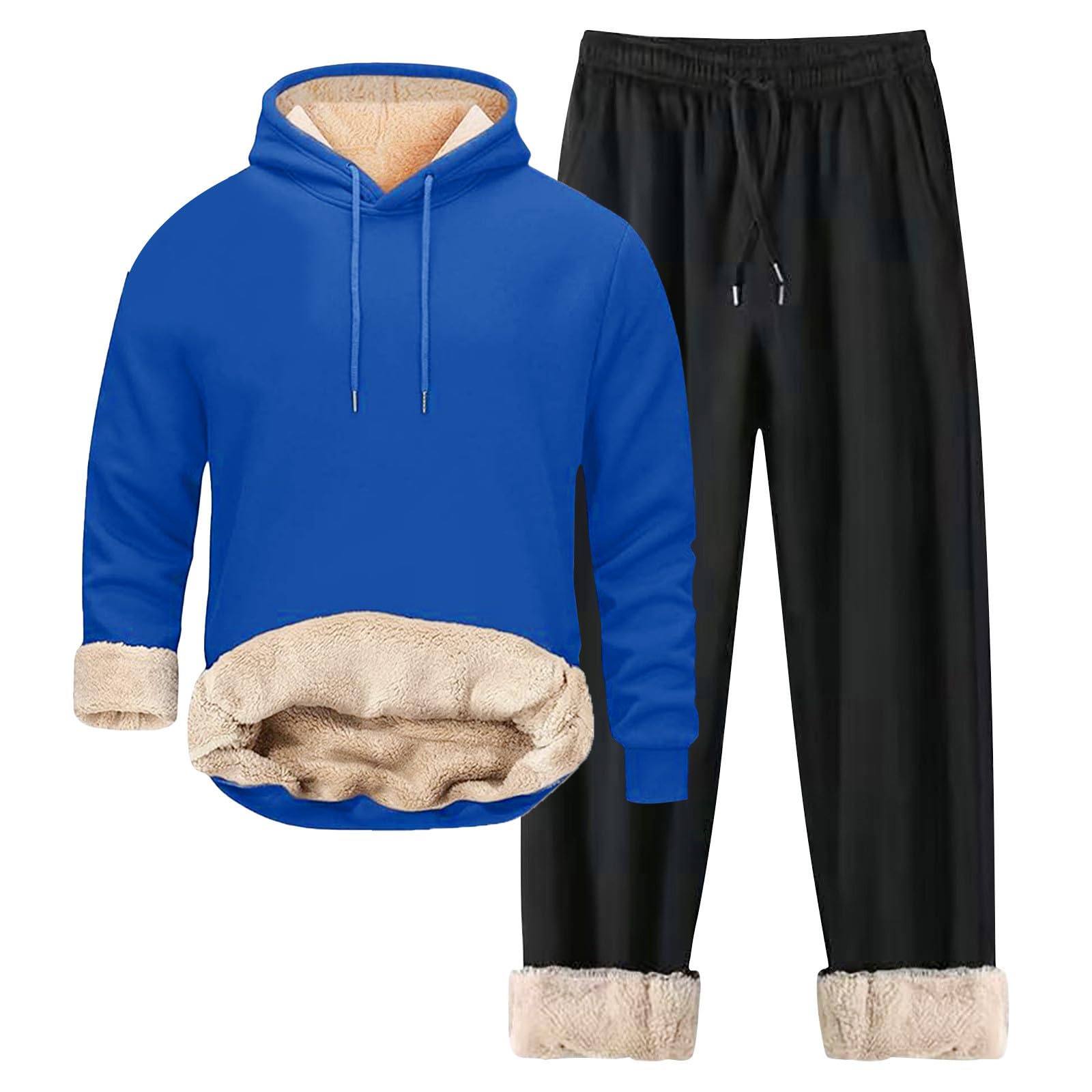 Generisch Joggingpak heren sportpak vrijetijdspak tracksuit trainingspak set casual sport winterjas effen met ritssluiting capuchon joggingbroek fleece met zakken, blauw, M