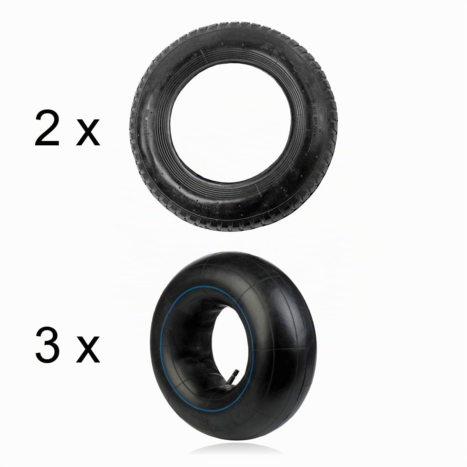 SPARES2GO Pneus 3.50 x 8 pour brouette, scooter, chariot, remorque, 2 chambres à air, 3