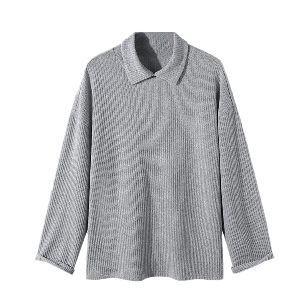 Suéter de punto para hombre, ropa de calle coreana con solapa de manga larga, ropa casual para hombre, gris, XL