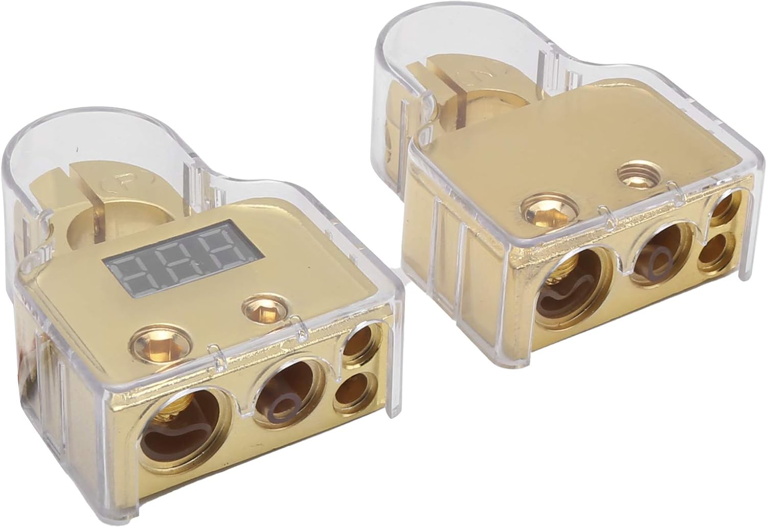 Car Battery Terminal Connectors Kit with Digital Voltmeter Display Stardand 0 4 8 10 AWG Gauge, Real time Monitoring, Improved Safety, Long (A(Gold))