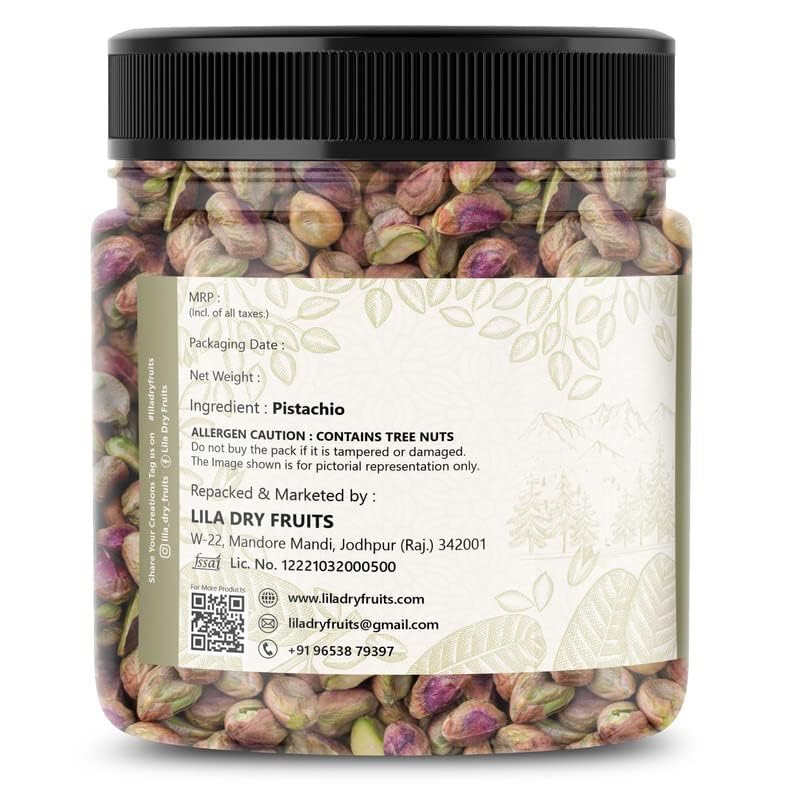 Image of LILA DRY FRUITS Pistachios 100 Gms Pistachio without Shell Raw Mota Unslated Pista | Unflavoured Plain Pista High in Protein & Dietary Fiber | Ideal for Cooking, Baking Perfect for Gifting