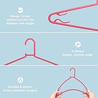 Vista 3 de Paquete de 50 perchas de plástico, perchas ligeras y duraderas con ganchos de tamaño estándar en forma de G y perchas antideslizantes para uso Rosa