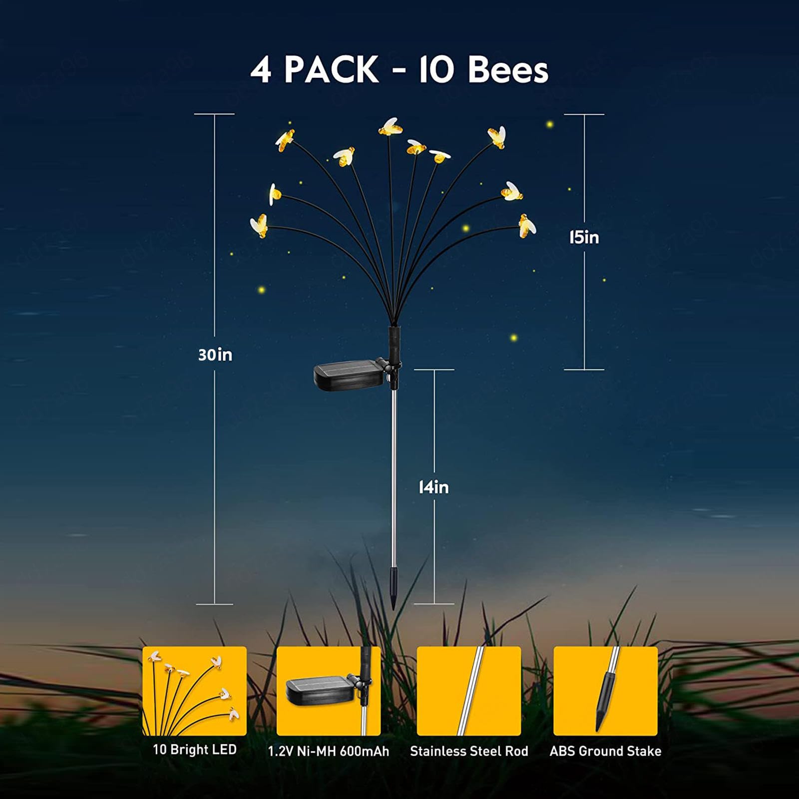 Abeja Lucié Rnaga Luz Solar Exterior Jardin, 4 Piezas LuciéRnaga Con 6/8/10bolas Luces Solares, IluminacióN AutomáTica Guirnaldas Solares Led Exterior Jardin