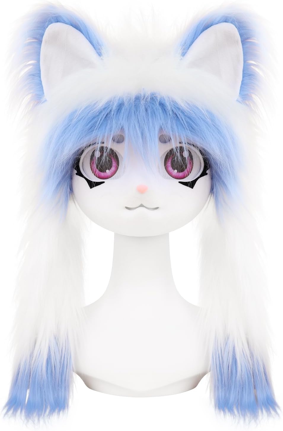 Handmade Faux Fur Animal Cat Full Head Mask Plush Headgear for Halloween Party Costume Accessories