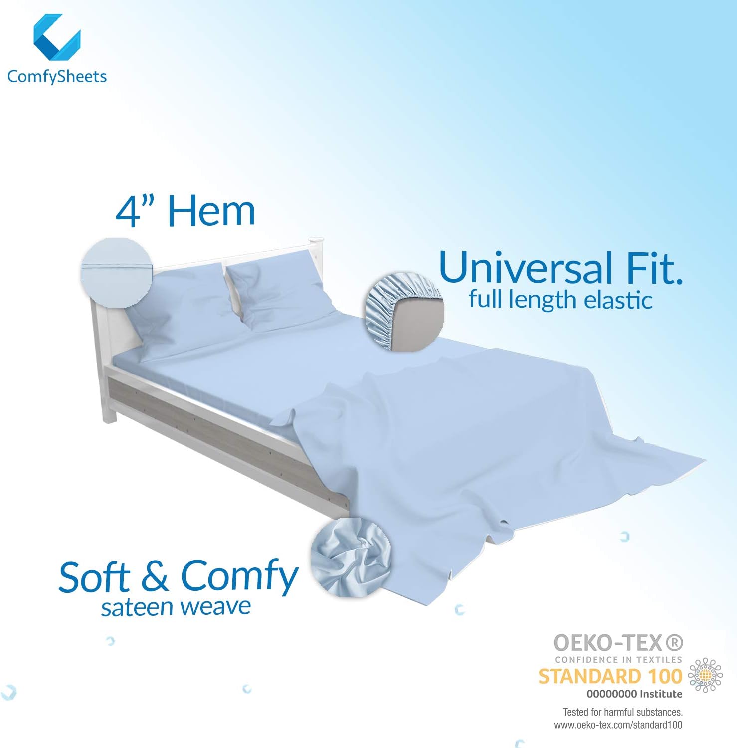 Comfy Sheets 100% Egyptian Cotton Sheets- 1000 Thread Count 4 Pc Queen Sheets Cotton Light Blue Bed Sheet with Pillowcases, Hotel Quality Fits Mattress Up to 18'' Deep Pocket : Home & Kitchen