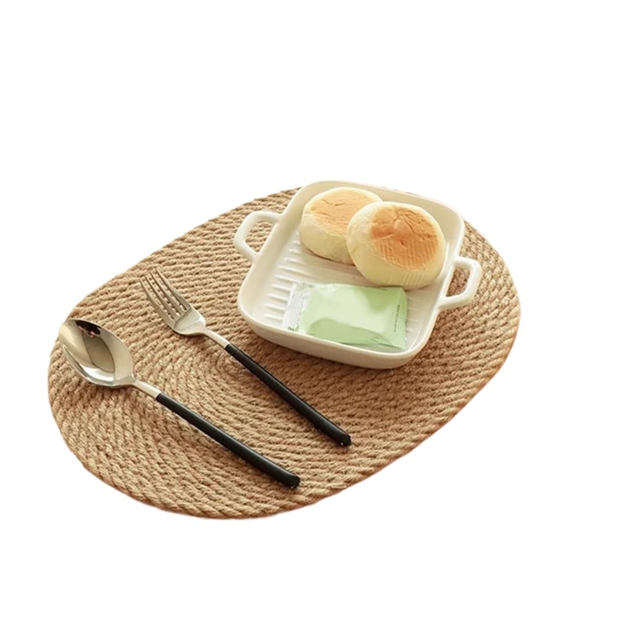 Linen Jute Burlap Table Placemat Mat Heat-resistant Placemats Coasters Dining Pads Tableware Mats Kitchen For Table(Square(30x40cm))