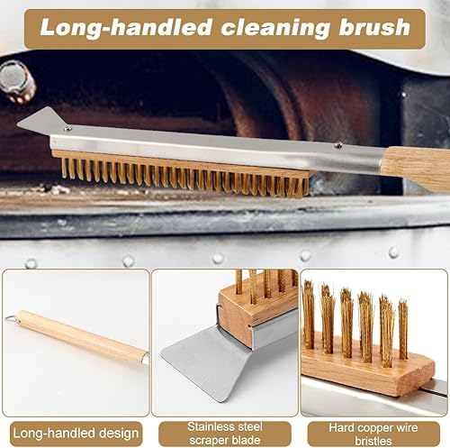 Miniatura 6 de Kit de accesorios para horno de pizza con cepillo para horno de pizza y raspador de piedra, mango largo perforado de aluminio de 7.8 pulgadas, rueda