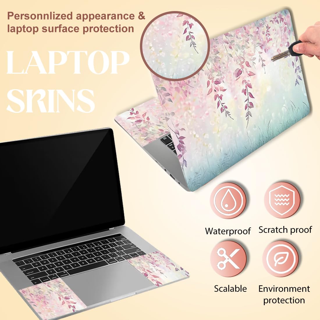 SUPERDANT Purple Flowers Laptop Skin Decal Branches and Vines Laptops Skin Sticker Notebook Protector 12 13 13.3 14 15 15.4 15.6 Inches Vinyl Cover Removable Waterproof Personalized Art Decal - Image 3