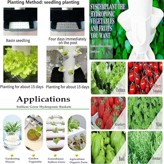 Torre hidropónica de 15 pisos y 45 orificios, sistema de cultivo hidropónico, kit de cultivo hidropónico, sistema de cultivo acuapónico, kit de cultivo aeropónico para hierbas, frutas y verduras