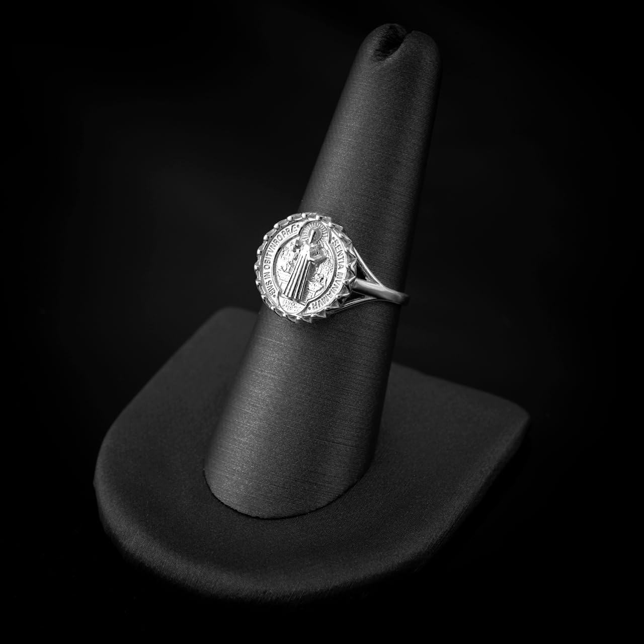 LA BLINGZ Sterling Silver Saint Benedict Women's Coin Medallion Ring - Image 3