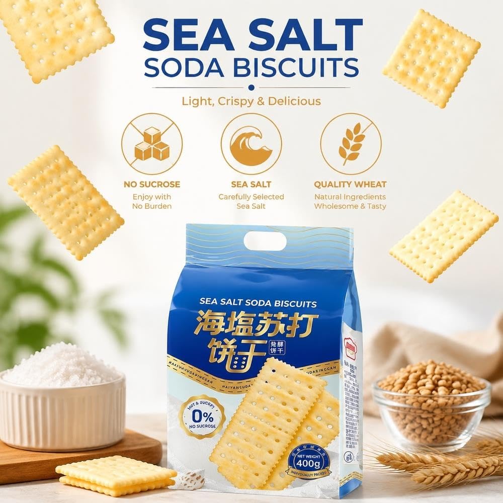 Crackers con soda e sale marino, senza aggiunta di saccarosio, 400 g