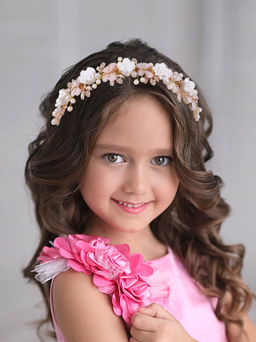 IYOU Flower Girl Hair Accessories Gold Flower Butterfly Princess Headband Pearl Leafs Brithday Bridal Wedding Hair Bands for Girls