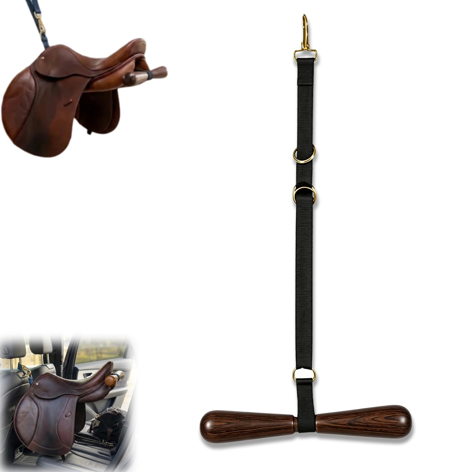 Saddle-Shaped T-Shaped Hanger, Portable Hanging Saddle Rack for Car, Rustic Adjustable Saddle Hanger, Space-Saving Equestrian Gear Storage for Stable, Car Headrest, Trailer (Black,1pc)