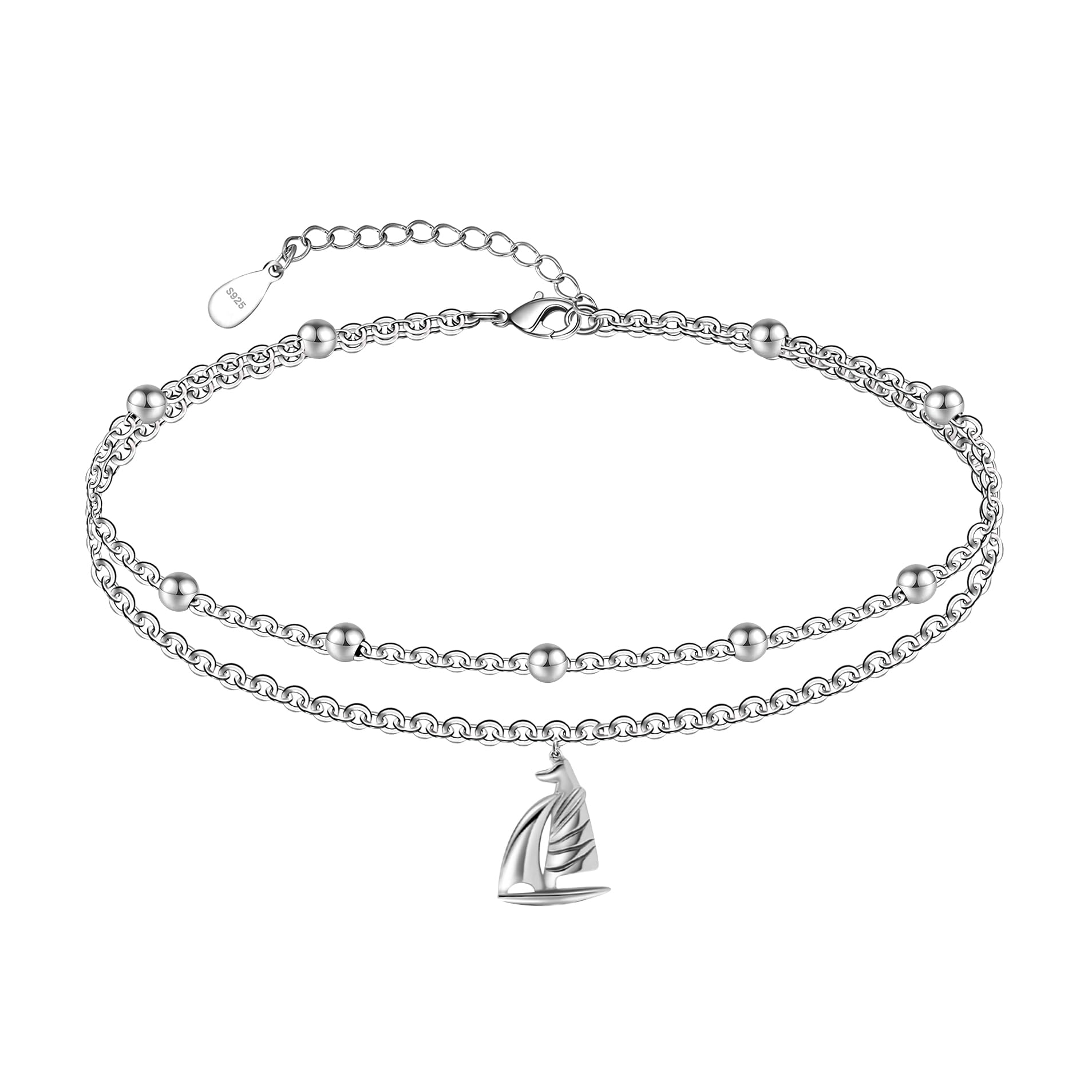 CHIC &amp; ARTSY 925 Sterling Silver Ankle Bracelets for Women, Adjustable Layered Foot Chains with Nature &amp; Symbol Charms, Lightweight Comfort Fit Boho Beach Everyday Jewelry