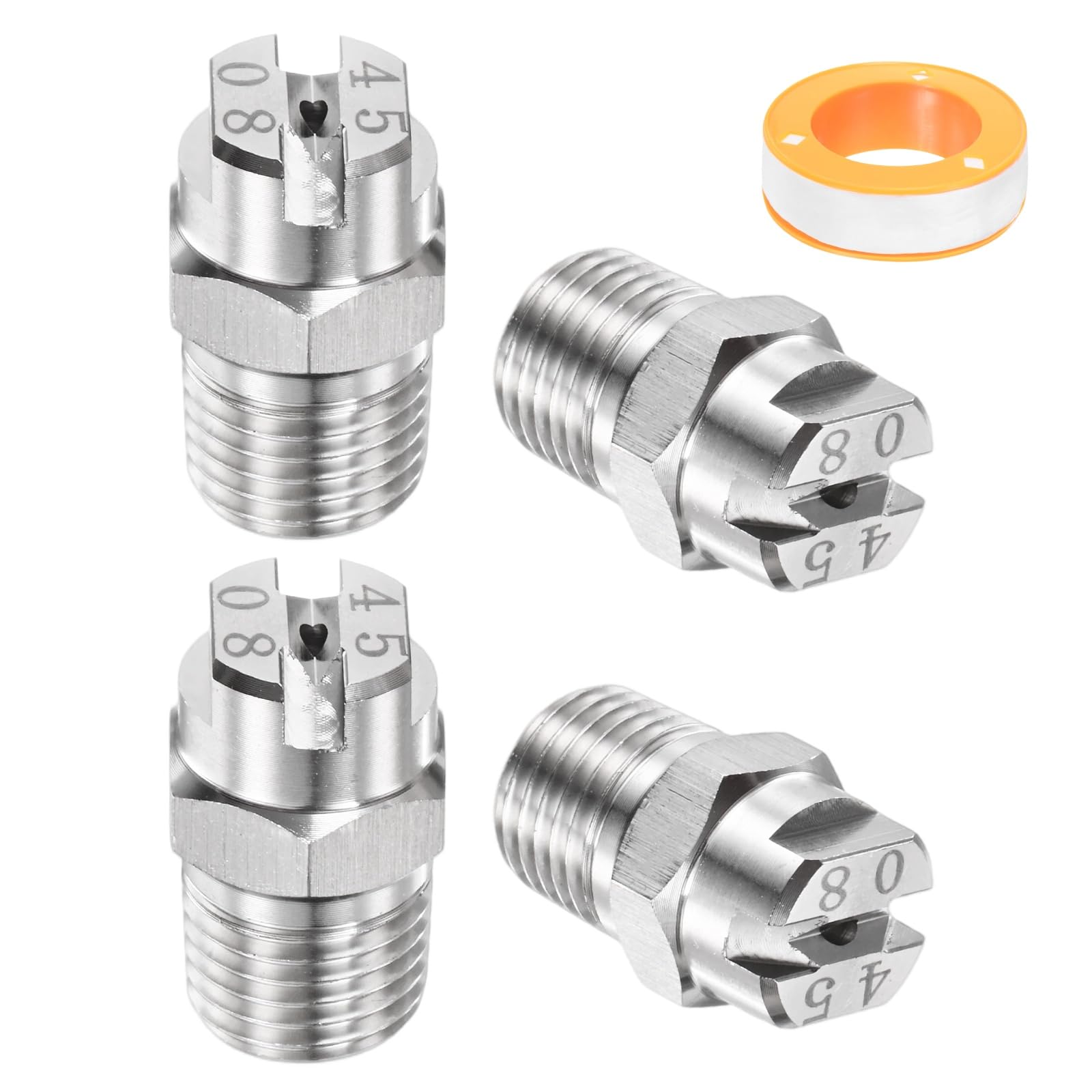 TIXIPEM 1/4" BSP Male 45 Degree Flat Fan Spray Tip [5PCS] - Pressure Washer Nozzles Cleaner Nozzle with Sealing Tape Used for Water Guns - [Stainless Steel-1.8MM Orifice]
