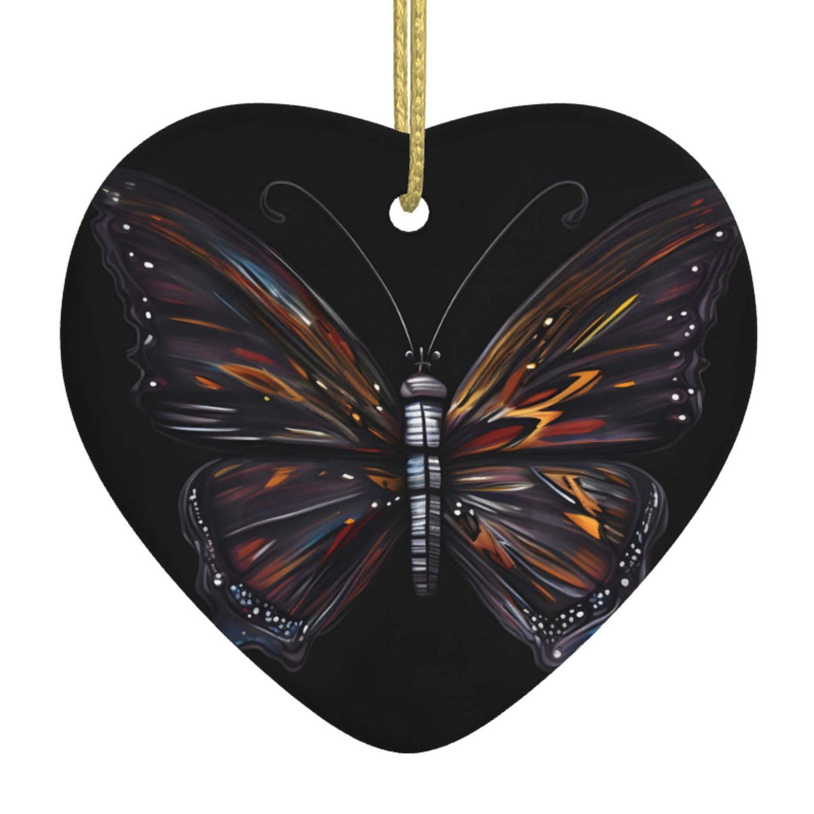 Mystery Butterfly Ceramic Christmas Heart Pendant with Silk Thread, Christmas Tree Home Decoration