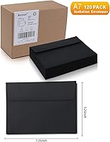 Vista 3 de 120 sobres de invitación negros A7 de 5.25 x 7.25 pulgadas, diseño sin ventanas, sobres autosellables de 120 GSM para invitaciones, tarjetas