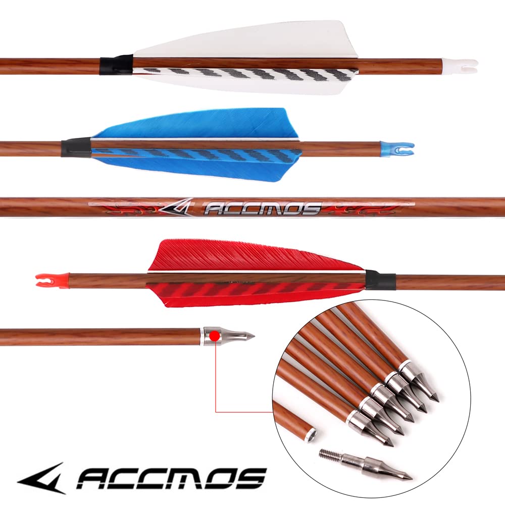 6 Frecce In Legno Con Piume Blu MAK Spine 500 Per Tiro Con L'Arco Longbow
