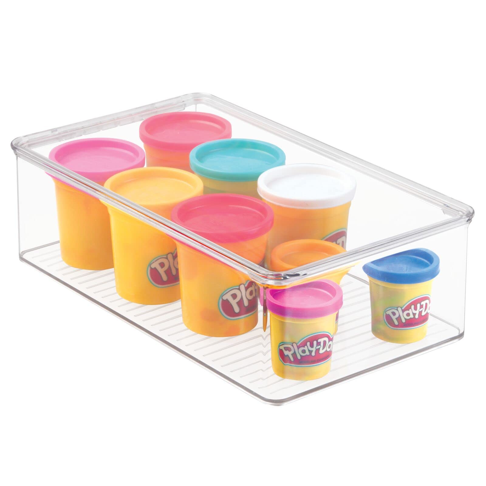 mDesign 4er-Set Spielzeugaufbewahrung – stapelbare Aufbewahrungsbox mit Deckel aus robustem Kunststoff – Box zum Mal-, Bastel- und Spielsachen verstauen im Kinderzimmer – durchsichtig