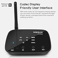 Vista 2 de SIMOLIO Receptor Bluetooth con pantalla de códec EQ y BT, adaptador de audio inalámbrico de 197 pies con aptX LL y aptX HD para altavoces estéreo