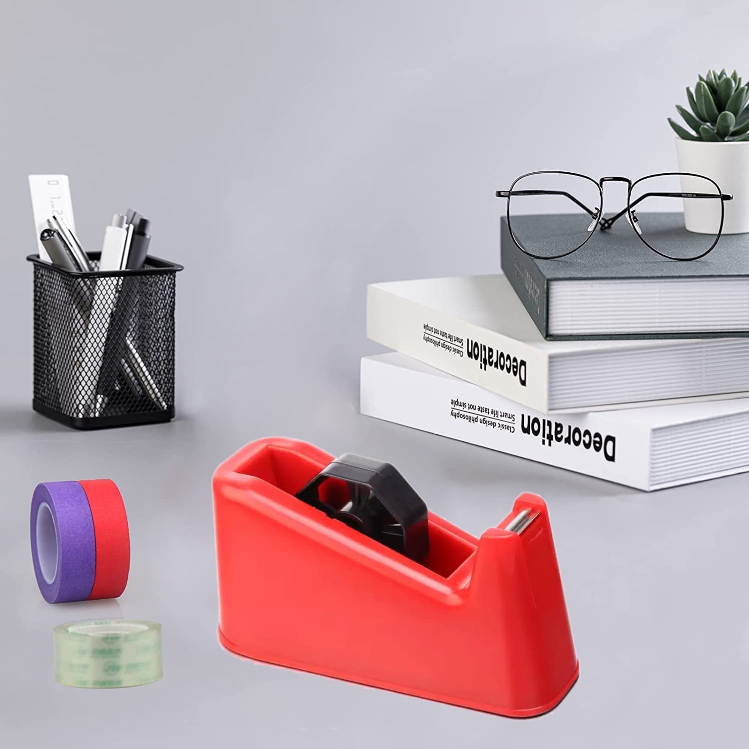 Oddy Anti-Skid Tape Dispenser/Hand Operated with Stainless Steel Cutter, Red Color with Free 12mm Tape Inside The Box/Suitable for 12, 18 & 24mm Width of Tapes 1