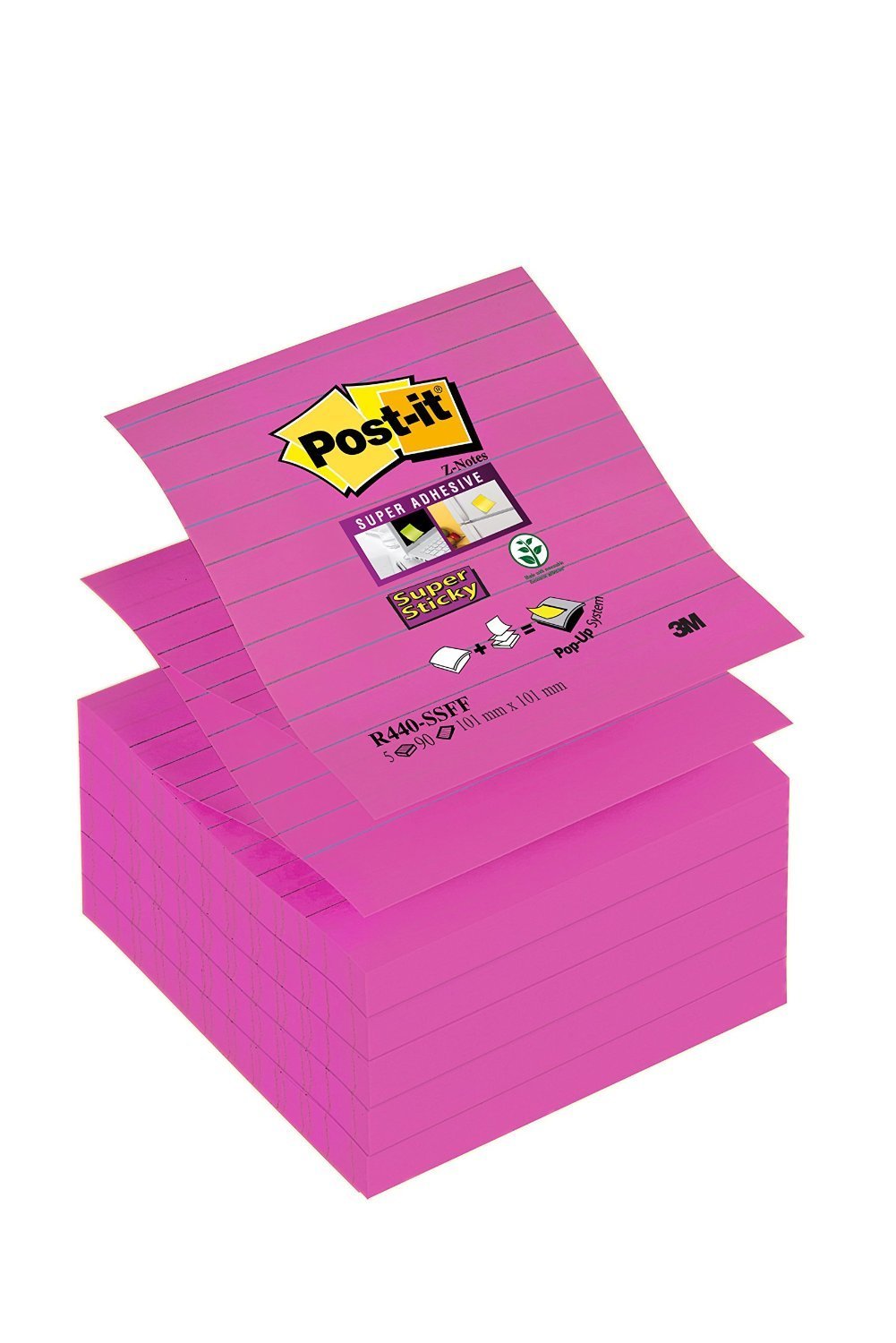 Post-it pack 5 blocs super sticky znotes 101x101 rosa fu
