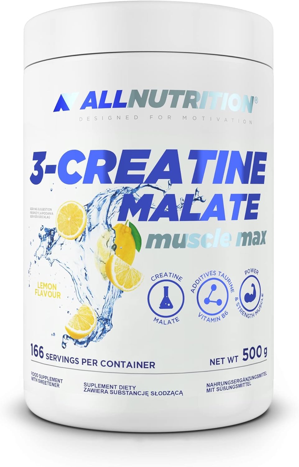 ALLNUTRITION Tri Creatine Malate Powder Supplement - Kreatin Monohydrat & Apfelsäure mit Taurin & Vitamin B6 - Leistungssteigerung und Muskelregeneration - 500g - Lemon