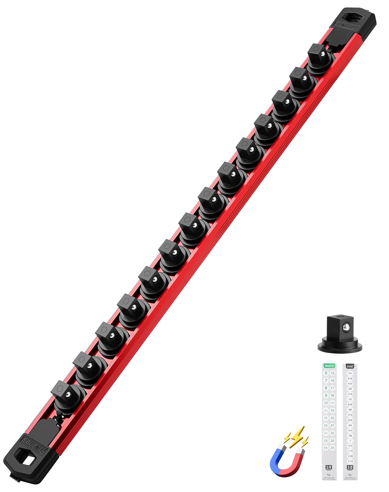 ALOANES Magnetic Socket Organizer Set, 3/8-Inch Drive Heavy Duty Aluminum Socket Rail Organizer, 360° Swivel Clips Socket Holder Kit for Toolbox