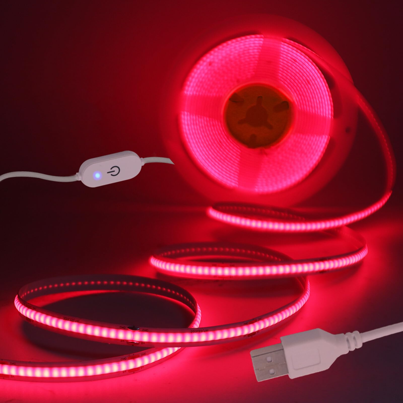 KAFULA 5V Dimmable COB LED Light Strip [5m, Red Light], USB Powered, 320 LEDs/m Flexible FCOB LED Fairy Light CRI90+, Can be Cut Every 5cm, Home Decoration - Power Supply Not Included