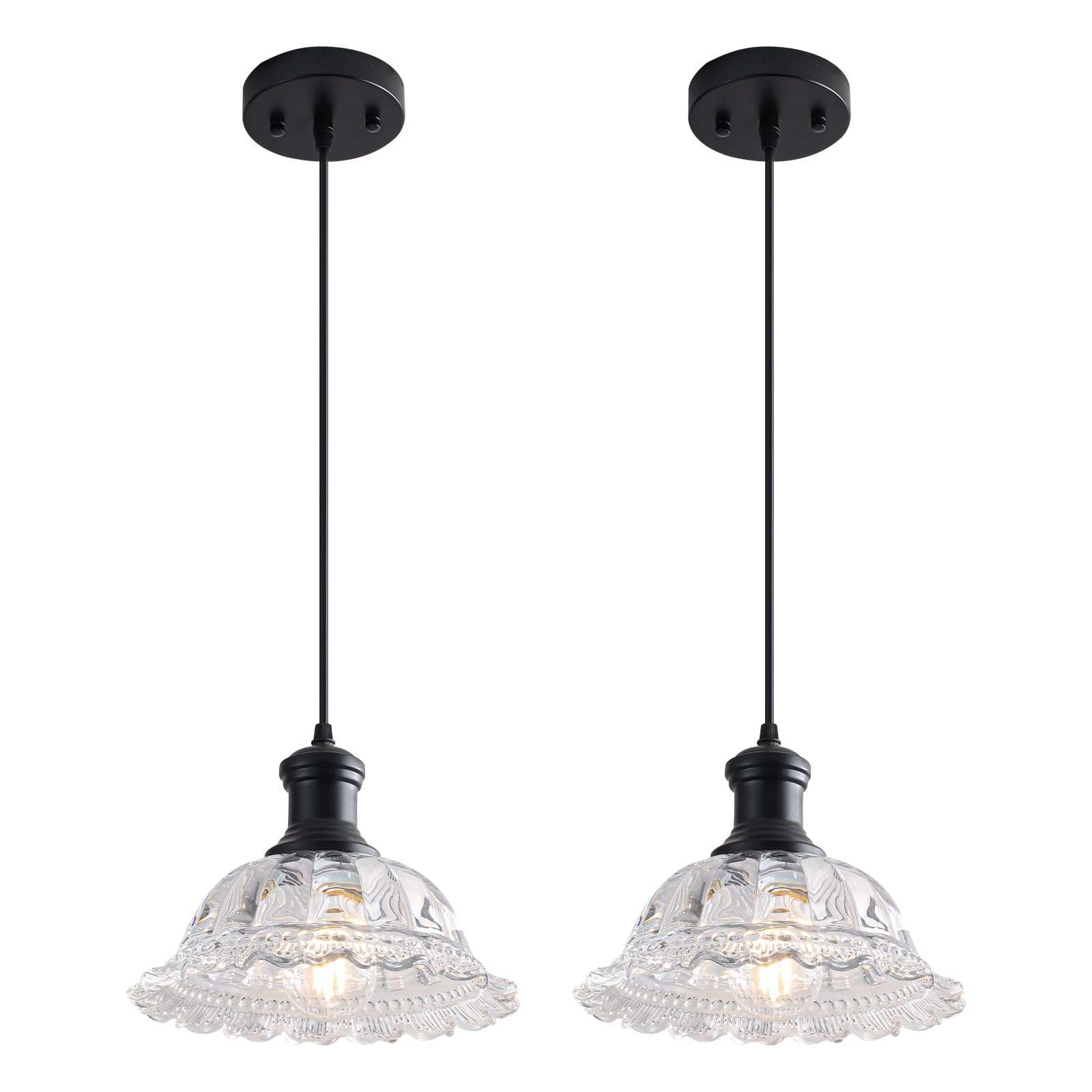 Photo 1 of PINDODO Vintage Glass Pendant Lights (2 Pack) - Black