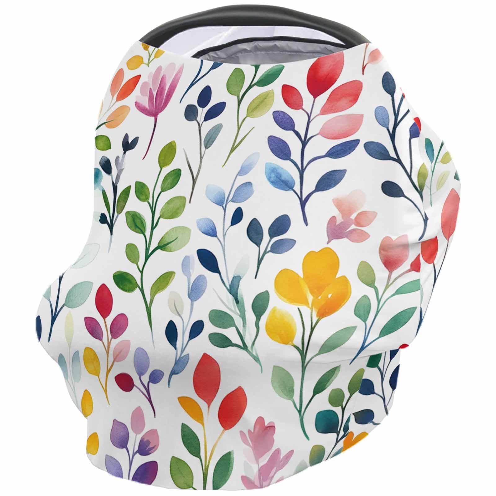 Nursing Cover for Breastfeeding Scarf, Watercolor Leaf Spring Baby Car Covers Super Soft Multi Use for Canopy Shopping Cart Cover Blanket Stroller Cover