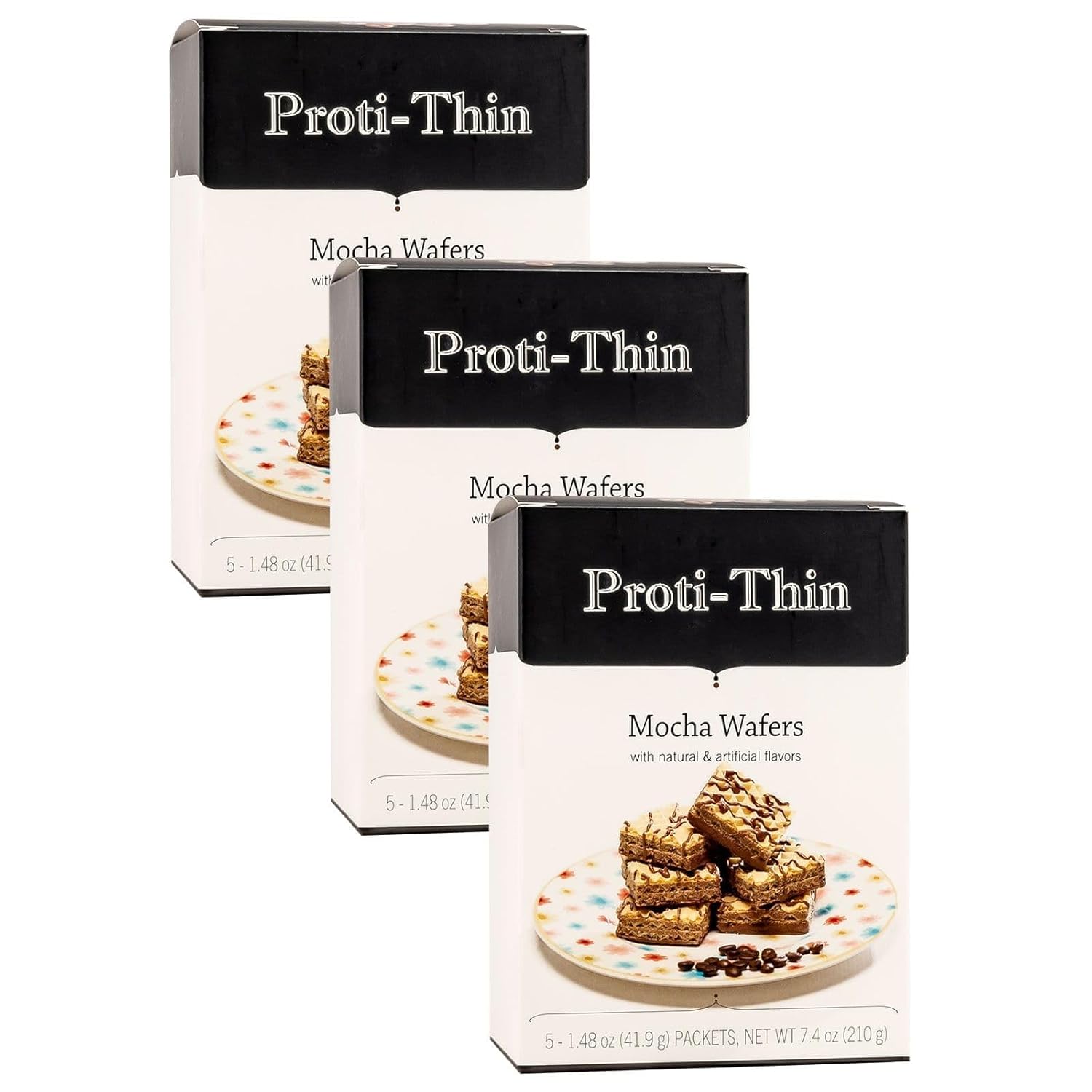 Proti-Thin High Protein Mocha Wafer Squares, 15g Protein, Low Calorie, Low Sugar, Aspartame Free, Diet Wafer Bars, Healthy Snack, 2 Wafers per Serving, 5 Count Box (3 Boxes - Save 5%)