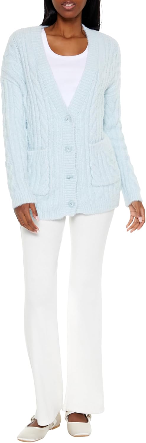 Forever 21 Womens Fuzzy Cable Knit Cardigan Sweater - Image 2