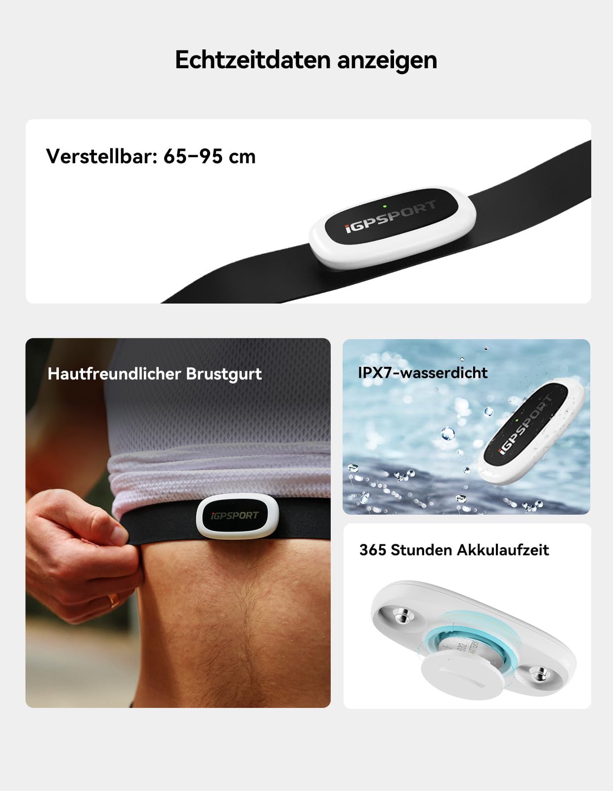 iGPSPORT HR50 Herzfrequenzmesser, Wasserdicht Brustgurt Pulsmesser Bluetooth ANT+ für Radfahren Laufen Joggen Yoga Fitness