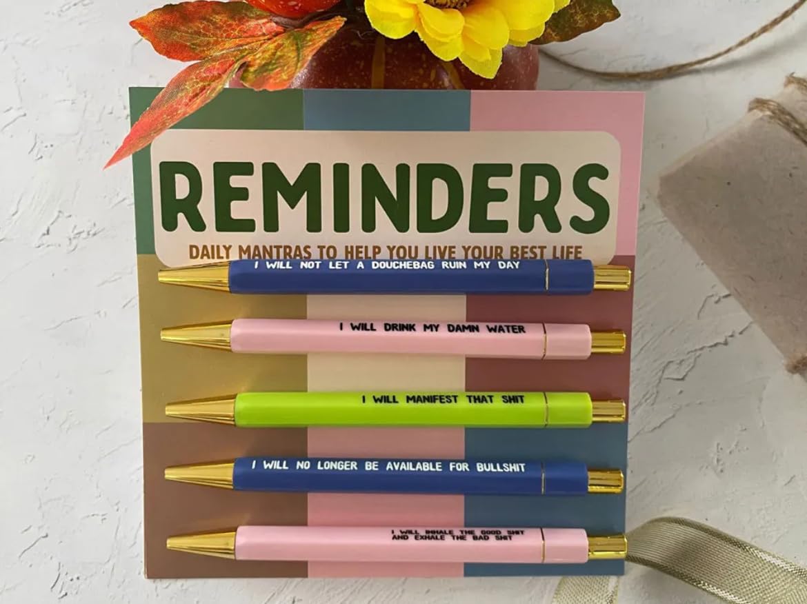 Reminders Pens Set | joke Novelty Witty Office Stationary | Secret Santa | Pens Set | Ballpoint Pens | Supplies | Appreciation Gift | Stocking filler