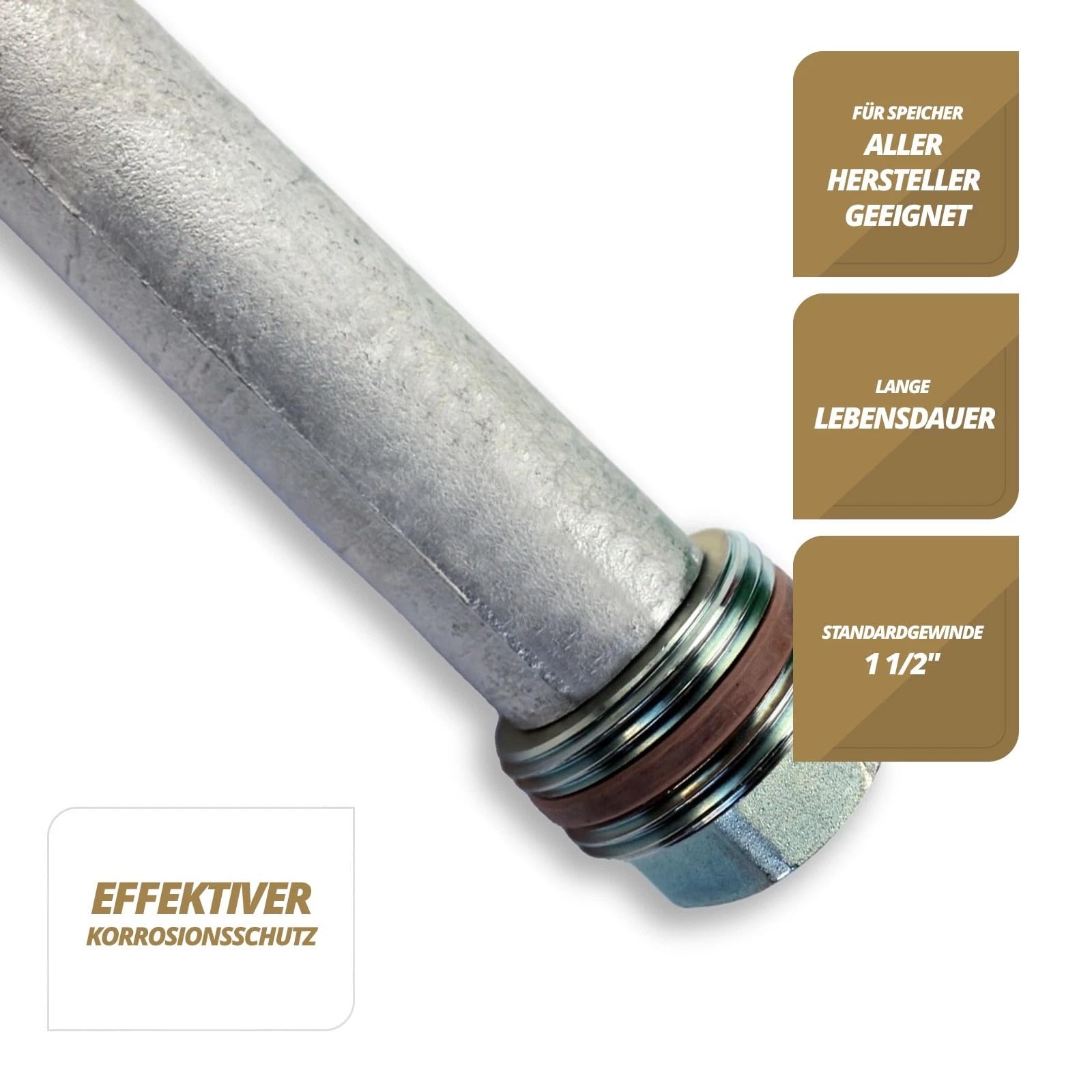 SUNEX Magnesiumanode 32x600mm, Opferanode für Warmwasserspeicher, Boiler und Durchlauferhitzer, 1 1/4 Zoll, Korrosionsschutz, langlebig, einfache Installation, M32 Gewinde