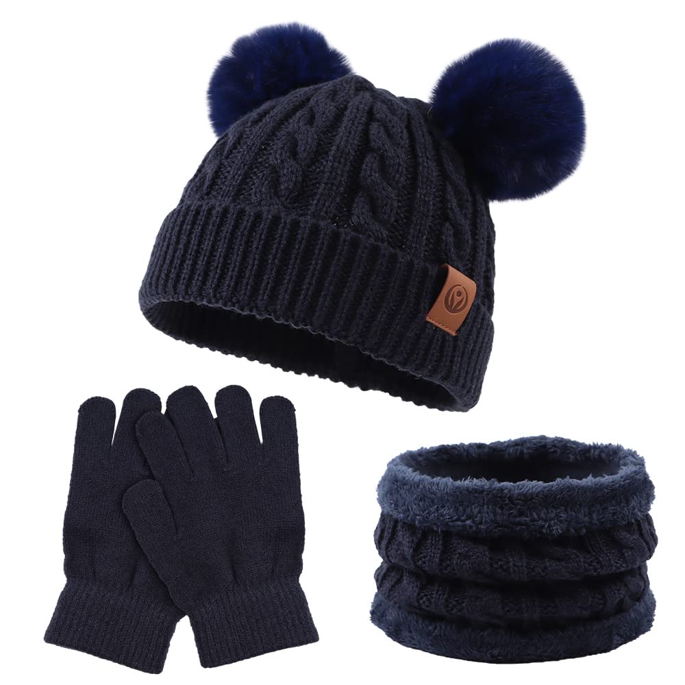 Yuoahcn Kids Winter Beanie Hat Scarf Gloves Set Knit Warm Toddler Winter Cap Gloves Neck Warmer for Boys Girls 1-8 Year