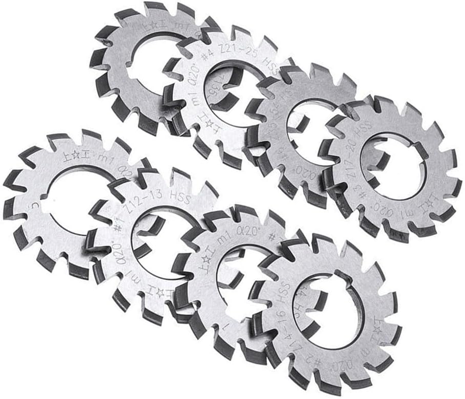 8pcs For HSS M1 Module 22mm Bore PA20° 20 Degree Involute Gear Cutter Set for CNC Machining, Metric Gear Milling Tools