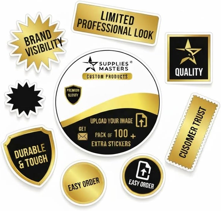 Supplies Masters/Pack of 100_Stickers (4" Any Shape) - Custom Labels Stickers Personalized for Business – Pre-Cut Sheets – Logos Personalizados para Negocio – Custom Stickers for Business Logo