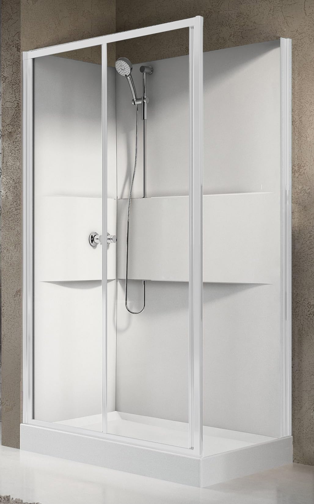Novellini Media 2.0 2P Standard 120x80 cm Cabina Box Doccia Multifunzione Apertura 1 Anta Scorrevole Reversibile Miscelatore Termostatico Vetro Trasparente Profilo Bianco Ripiani Doccetta Alto 210 cm