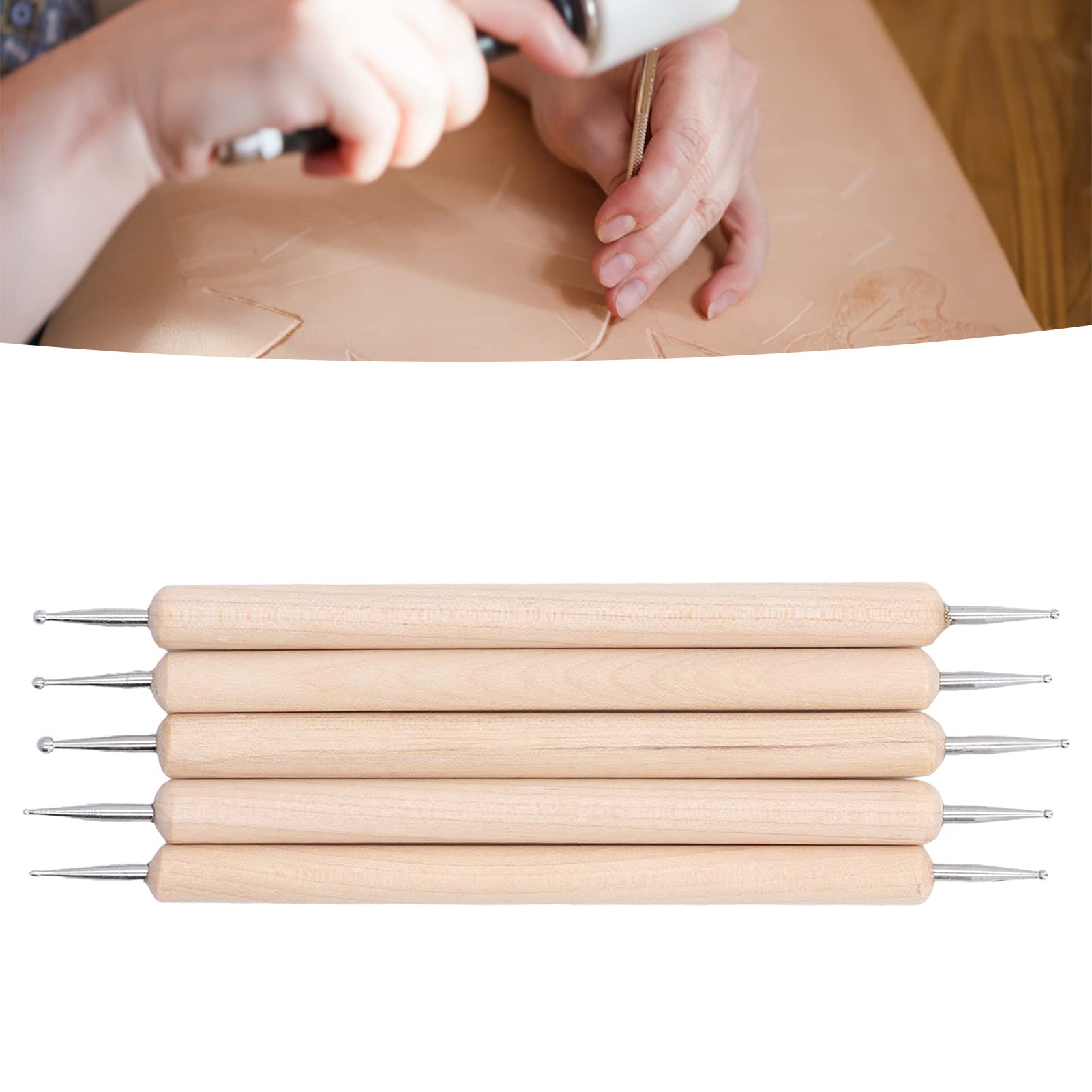 Set 5 Stili Per Goffratura E Punteggiatura, Doppia Estremità, Punta In Acciaio Inox E Manico In Faggio, Per Incisione E Pittura, Ø1-2.5mm