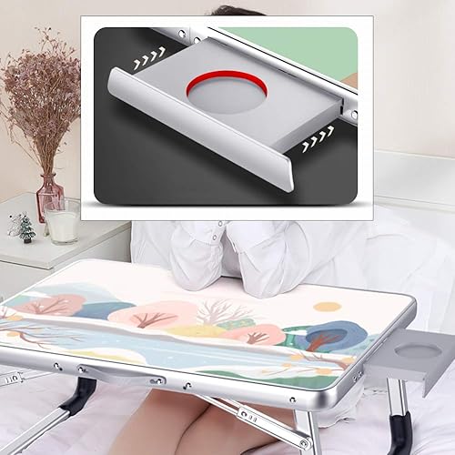 Miniatura 5 de Bandeja plegable portátil para mesa de cama con soporte deslizante para tazas, escritorio para cama, sofá, decoración del suelo (radio, M)